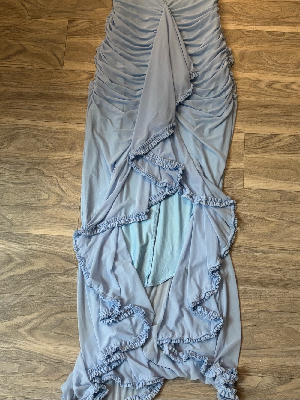 Light Blue Ruffled Slip Dress - Picture 4 of 7